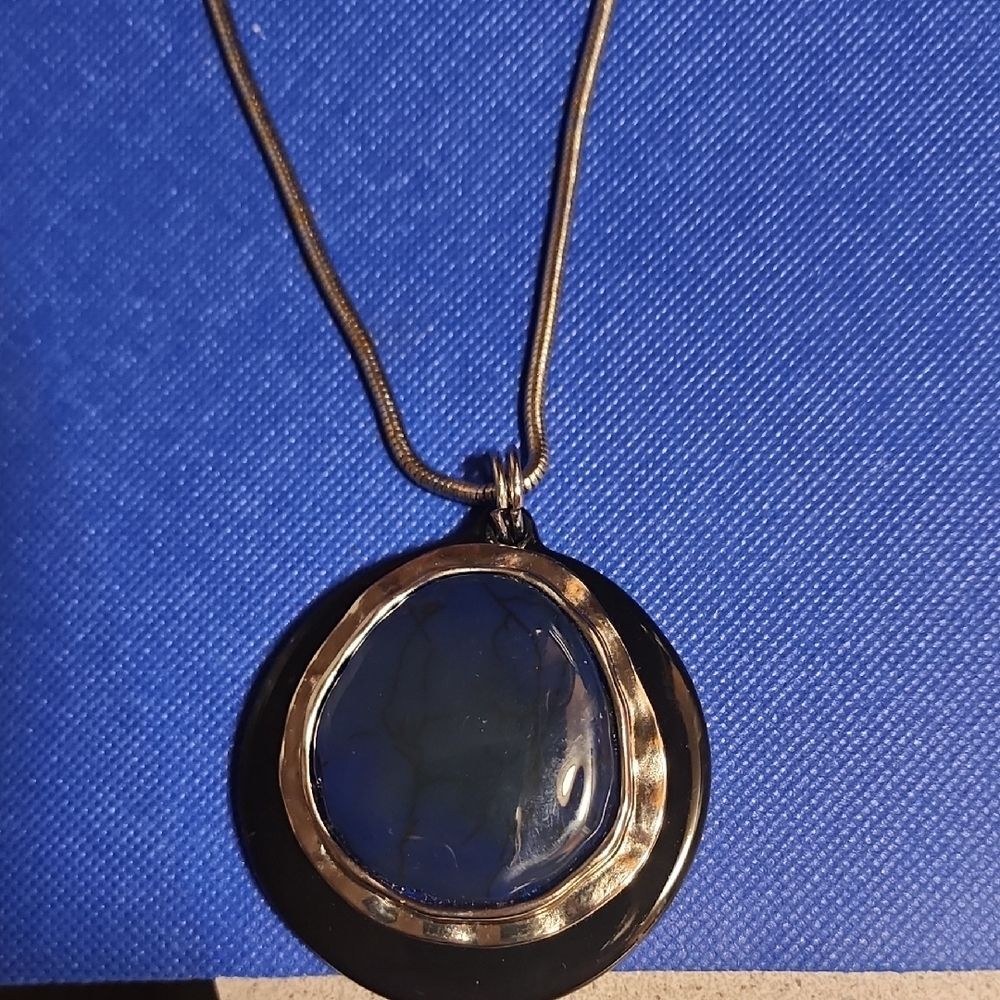 Elegant Blue and Silver Toned Pendant Necklace...24 Inch+